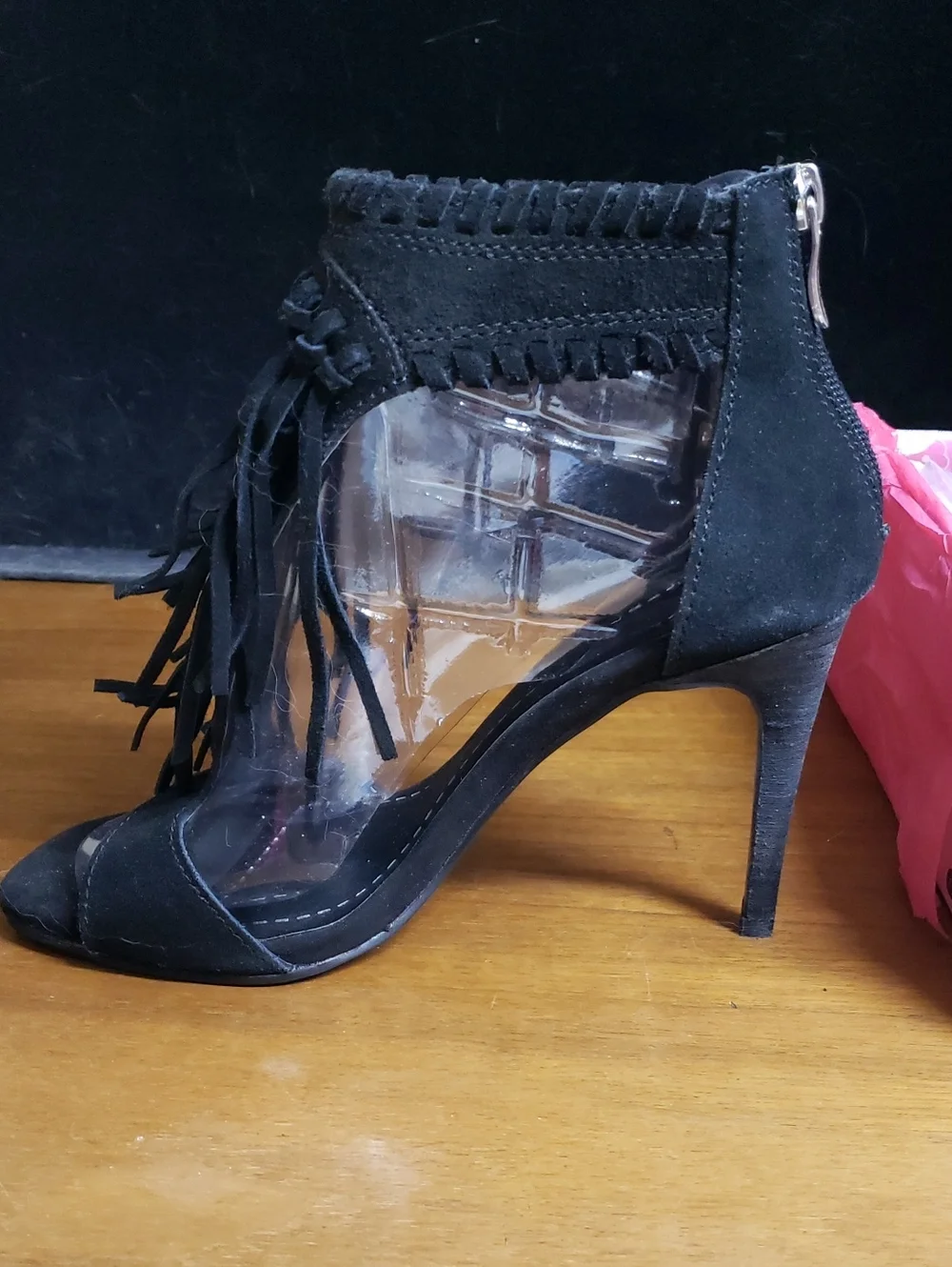 Chinese Laundry Black Fringe Stiletto Sandal
